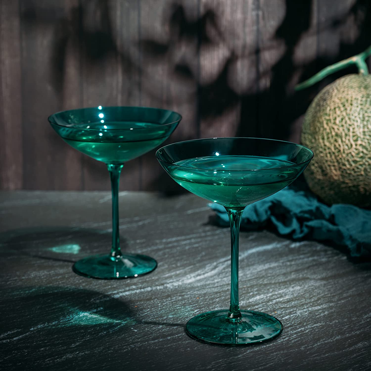 Champagne Coupes 12oz by The Wine Savant - (2, Teal)-2