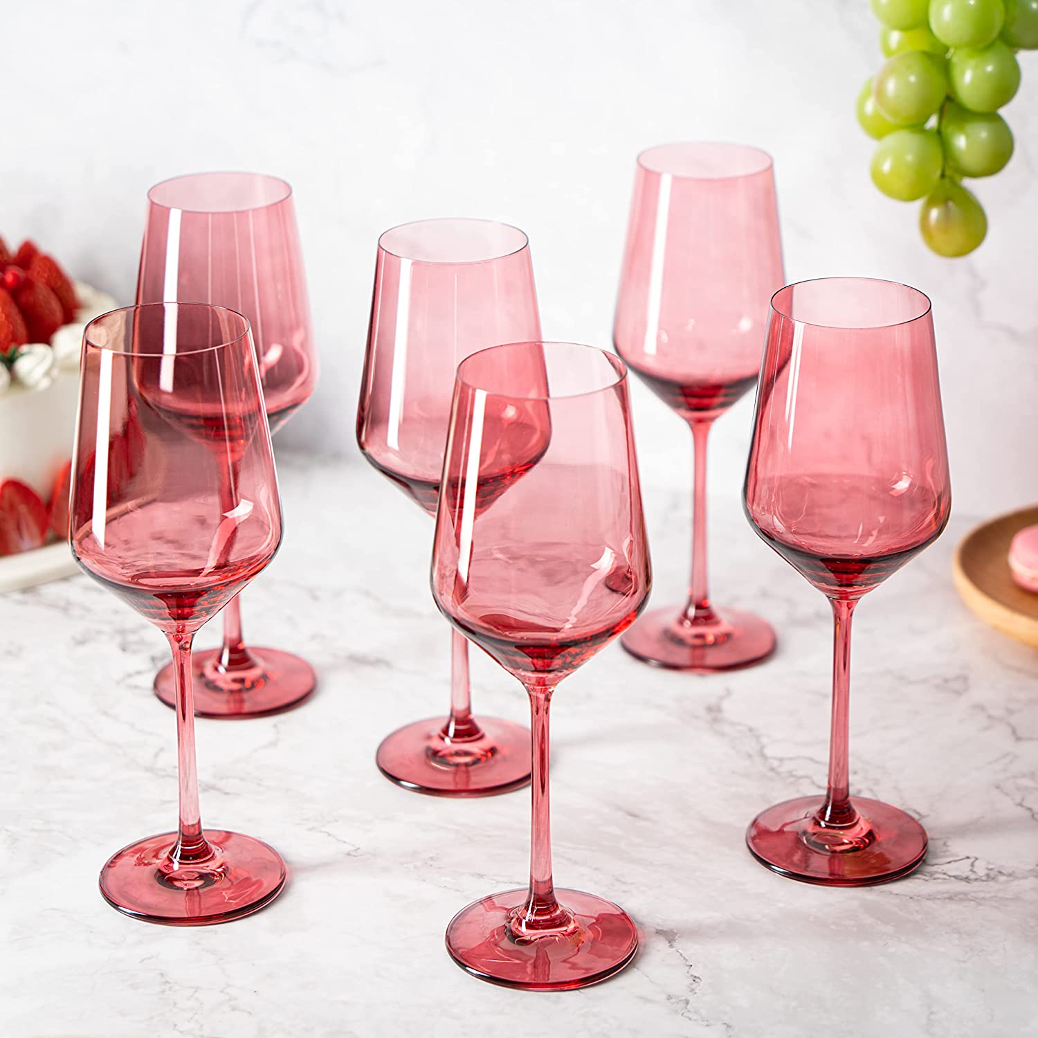 Set of 6 Colored Wine Glasses - 12 oz (Rose)-1