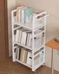 UMDONX Heavy-Duty Double-Sided Book Cart with Silent Wheels and 3 Magnetic Book Shelves, Rolling Book Shelf, Library Book Cart, Suitable for Home, Office, or School （White）-0