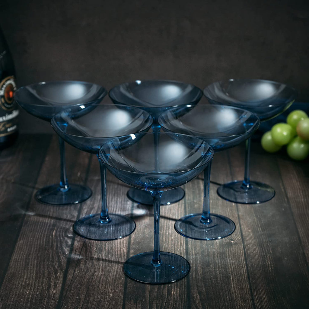 Cobalt Blue Colored Champagne Coupe Glasses 12oz Set of 6-2