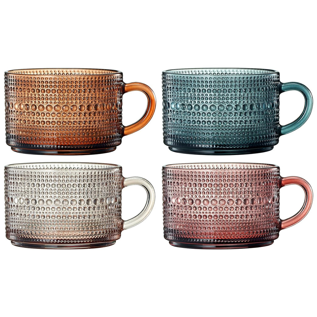 Vintage Hobnail Glass Coffee Mugs Set With Handles | Set of 4-1