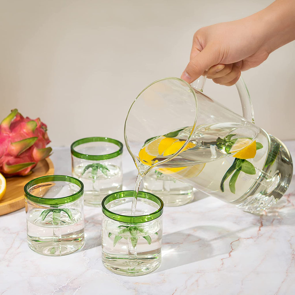 Palm Tree Pitcher & 4 Glasses Set Decanter, 9 oz-2