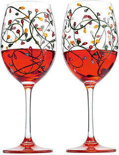 Stemmed Christmas Lights Wine Glasses Set of 2-4