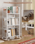 UMDONX Heavy-Duty Double-Sided Book Cart with Silent Wheels and 3 Magnetic Book Shelves, Rolling Book Shelf, Library Book Cart, Suitable for Home, Office, or School （White）-2