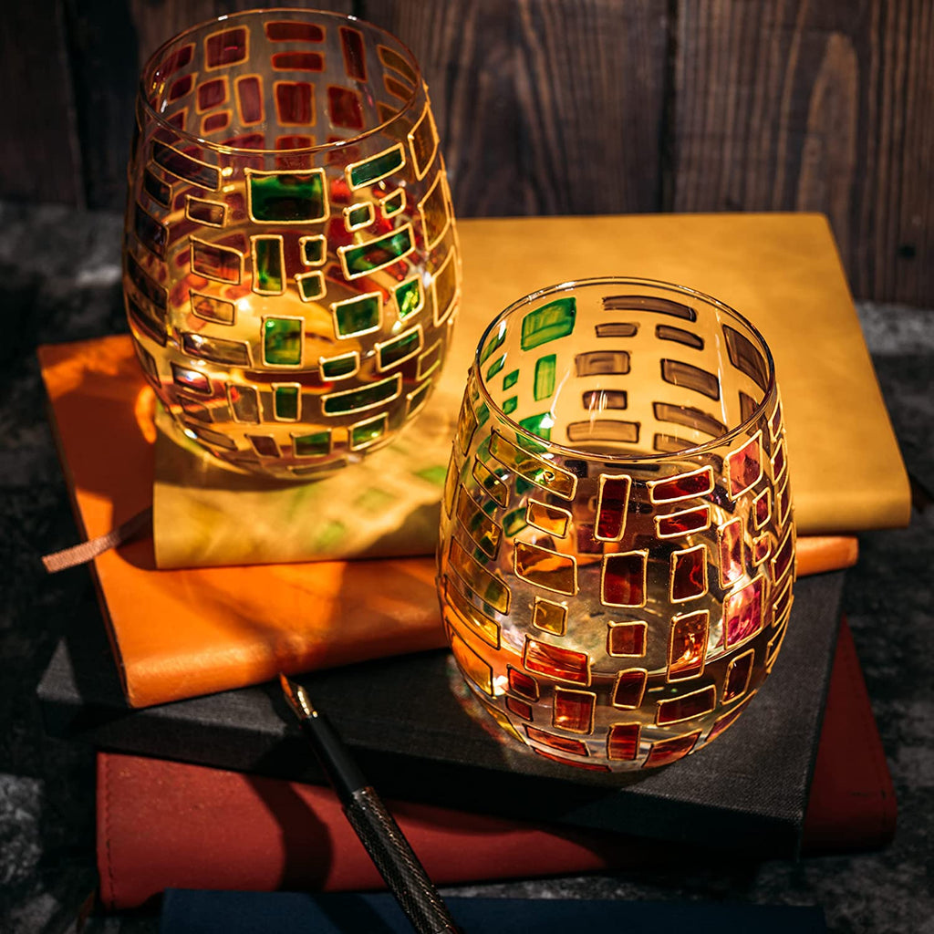 Renaissance Stained Glass Windows, (Stemless Wine Glasses)-3