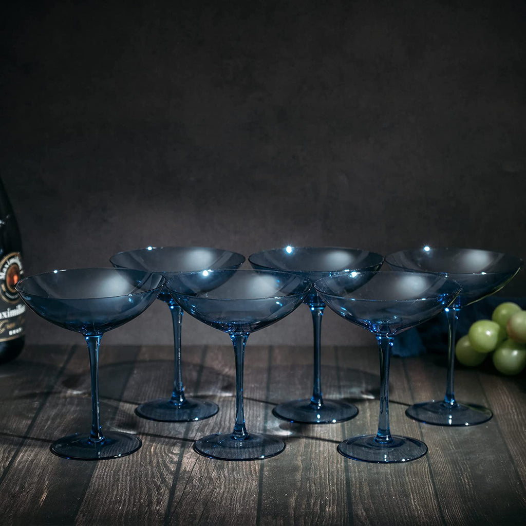 Cobalt Blue Colored Champagne Coupe Glasses 12oz Set of 6-1