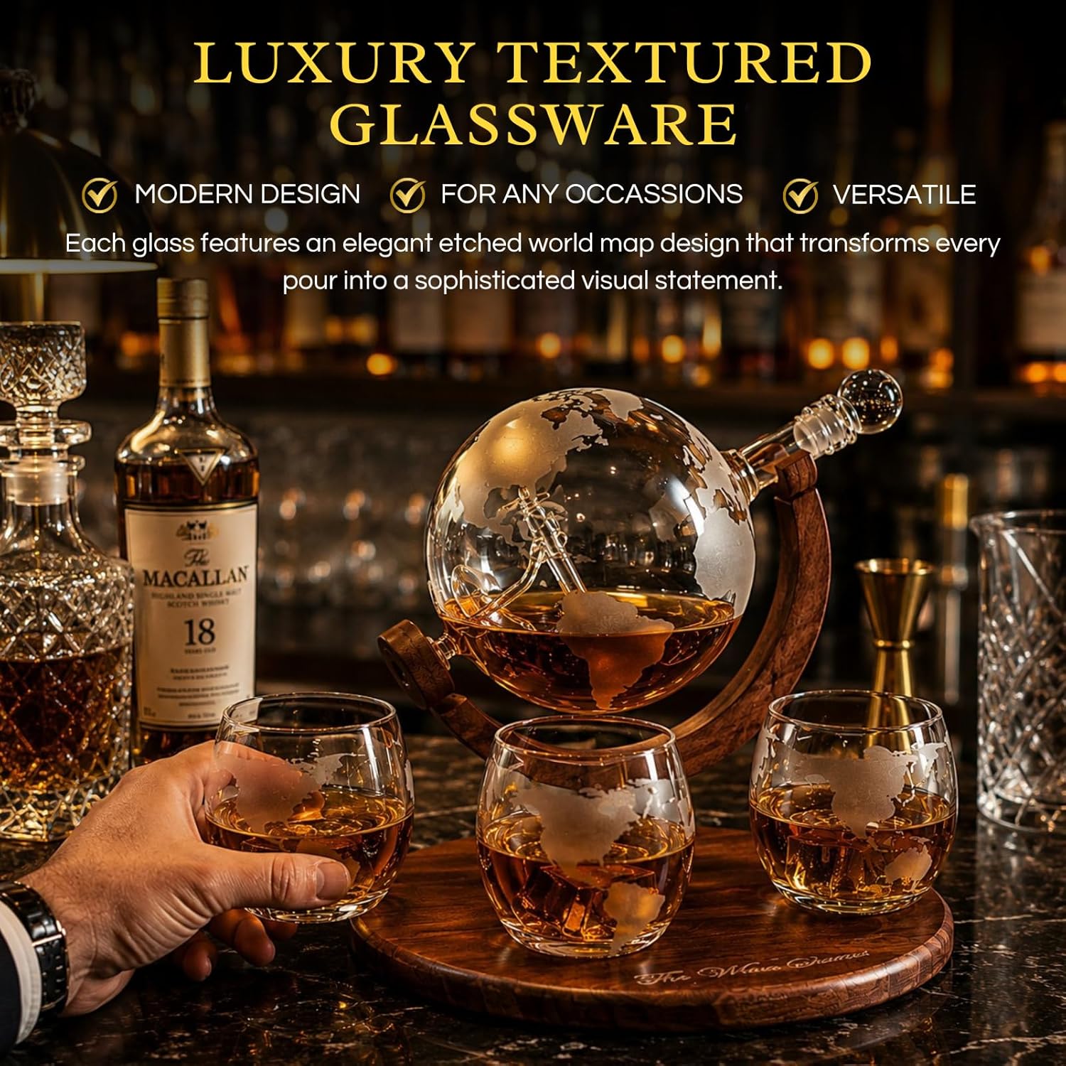 Etched World Decanter Whiskey Globe-4