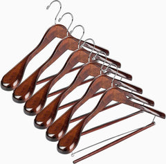 DEILSY™ Wide Shoulder Wooden Hangers Non Slip Pants Bar, (6 Pack)