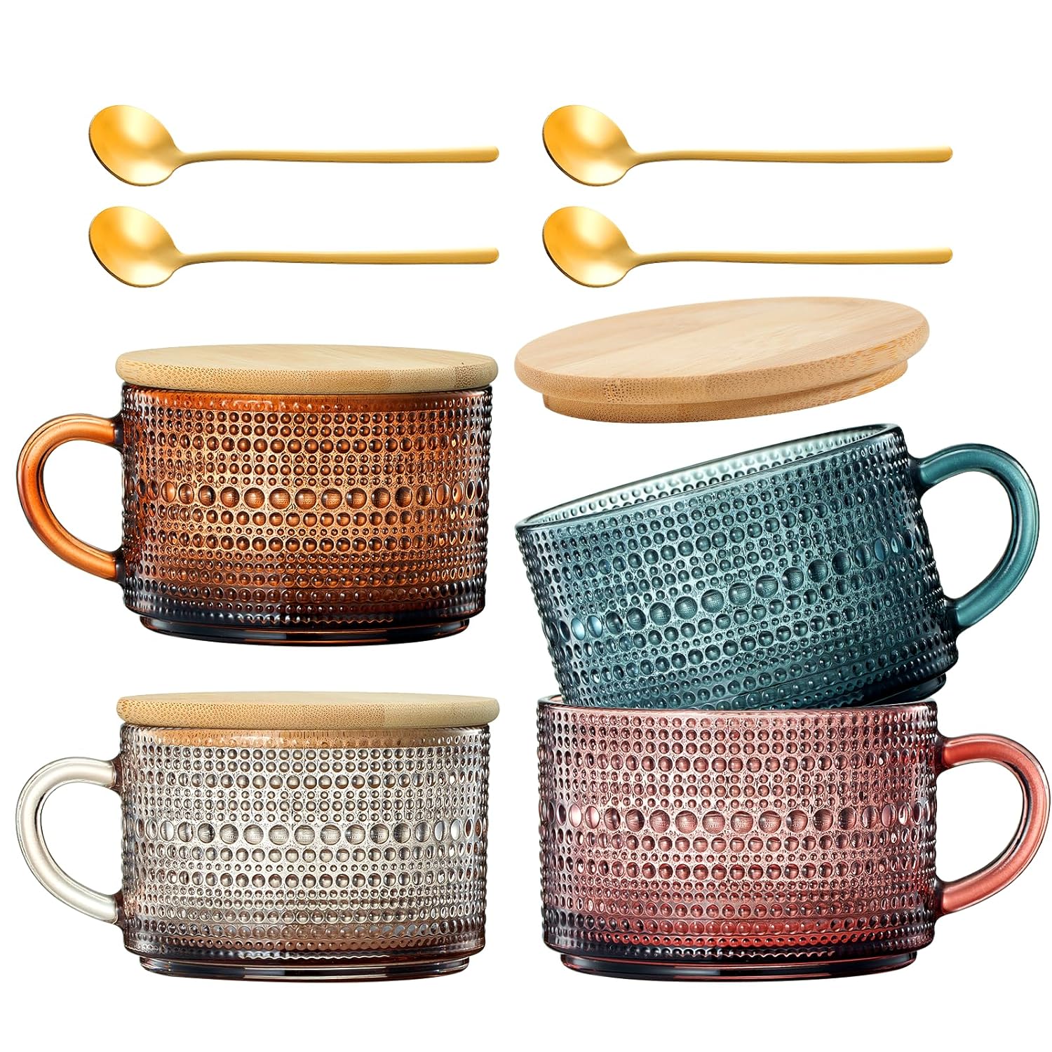 Vintage Hobnail Glass Coffee Mugs Set With Handles | Set of 4-0