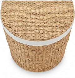 DEILSY Half Moon Laundry Hamper with Lid and Removable Liner Bag - Natural, Woven Water Hyacinth Laundry Basket for Clothes and Towels