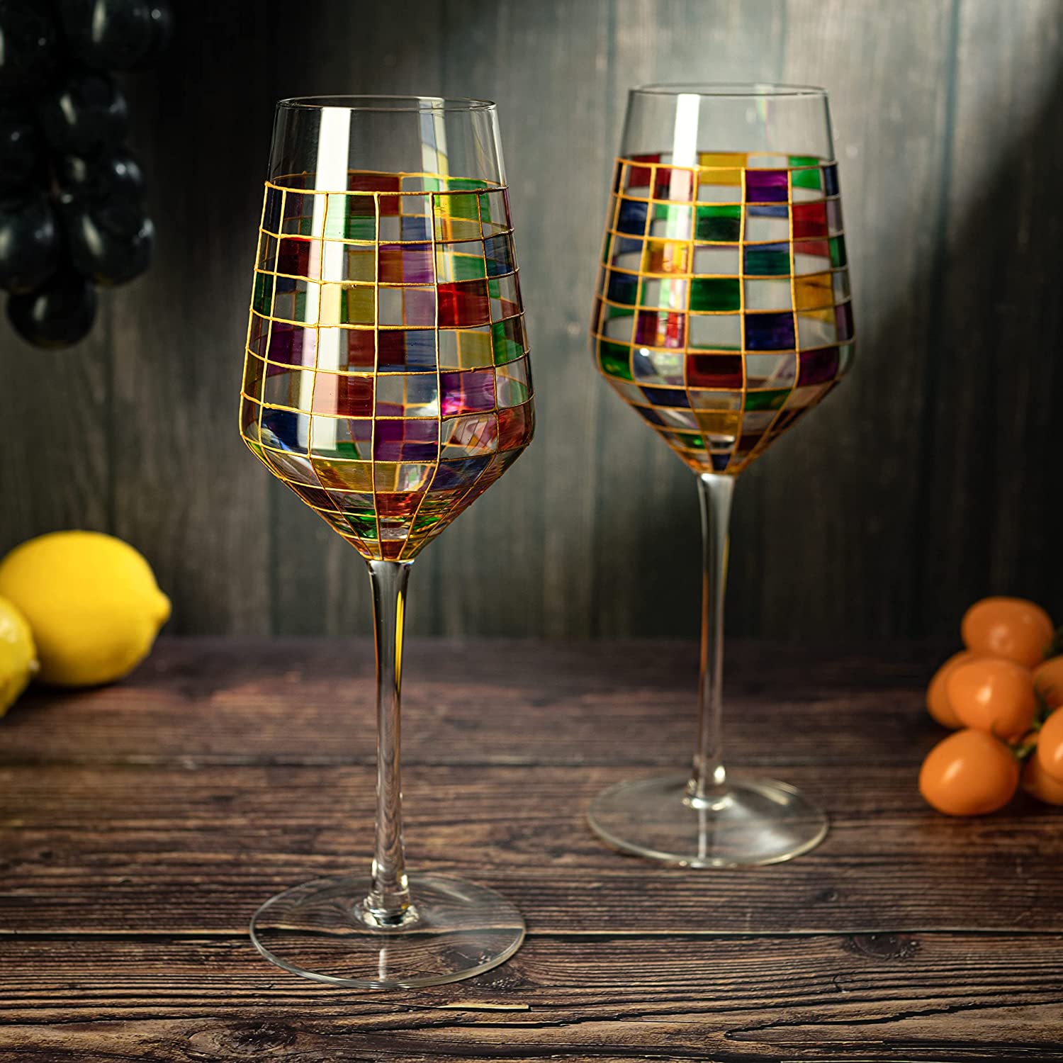 Renaissance Stained Wine Glasses Set of 2 (Stemmed)-3