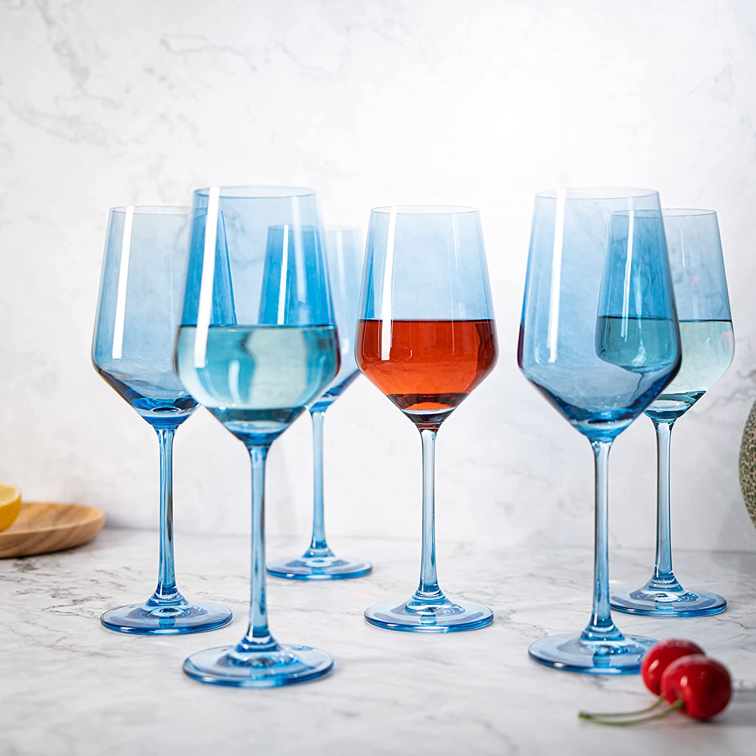 Colored Wine Glass Set, 12oz Glasses Set of 6 (Cobalt Blue)-2