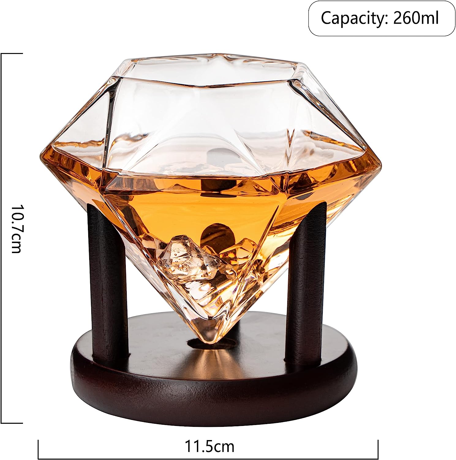 Set of 4 Diamond Whiskey & Wine Glasses With Wood Stands 10oz-3
