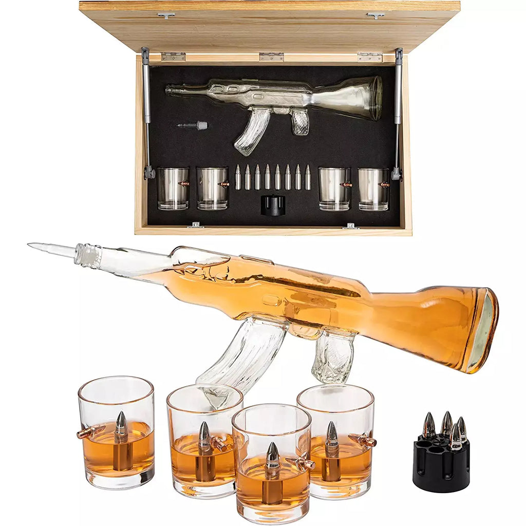Gun Whiskey Decanter Set - SKF1801 - 8 Bullet Whiskey Chillers-0