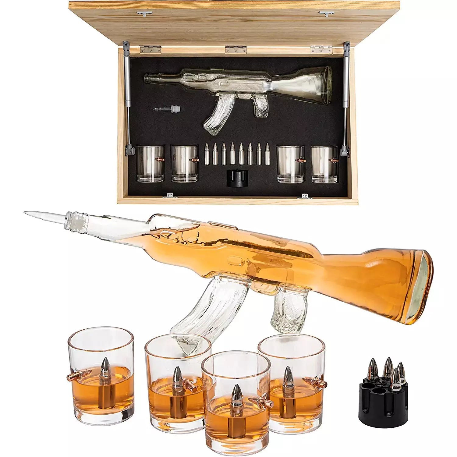 Gun Whiskey Decanter Set - SKF1801 - 8 Bullet Whiskey Chillers-0