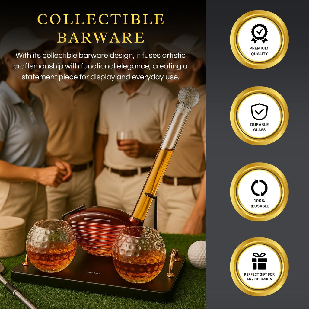 Golf Club Whiskey Decanter and 2 Liquor Glasses - 29 OZ Decanter & 15 OZ Glass Set-3