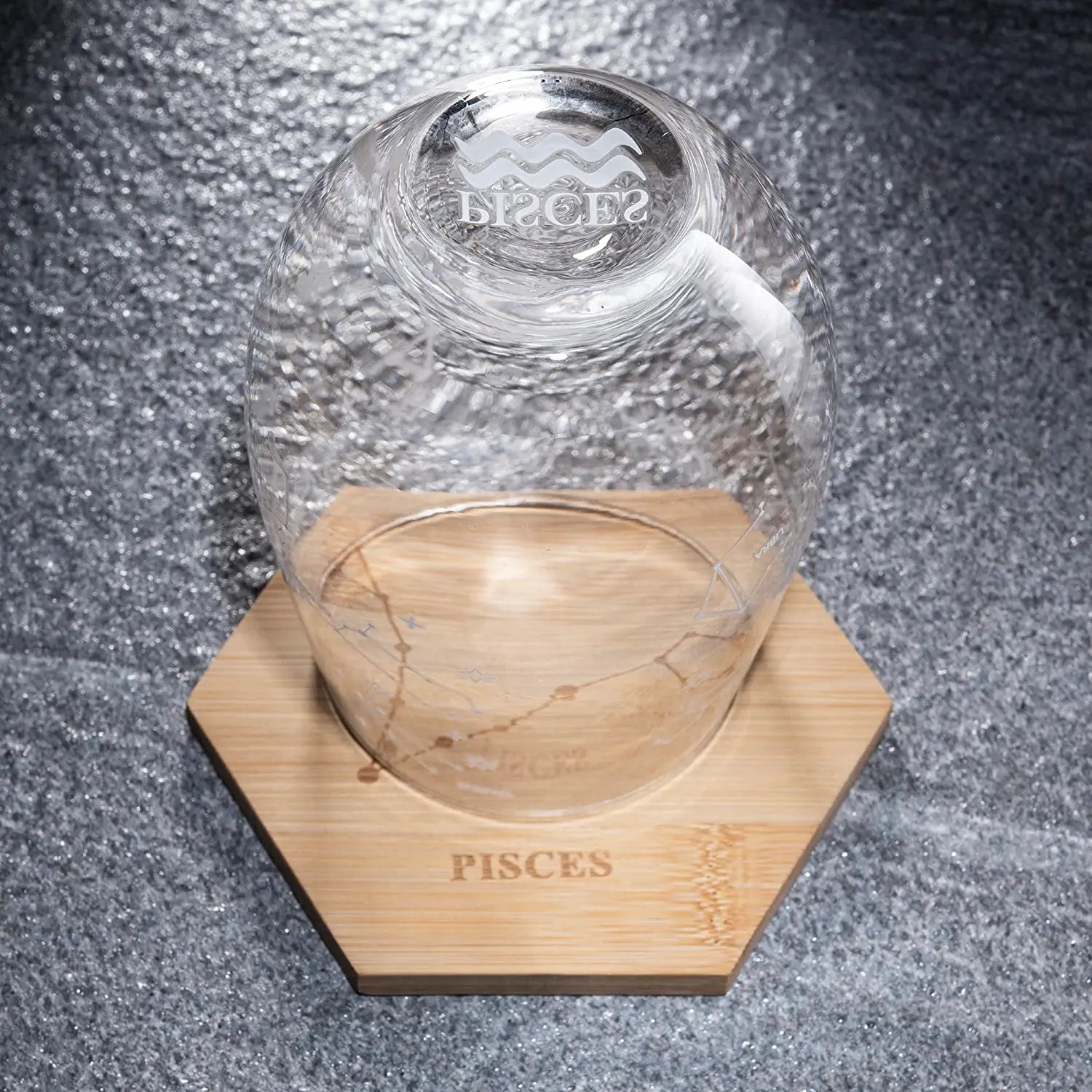 Set of 2 Zodiac Sign Wine Glasses with 2 Wooden Coasters (Pisces)-3
