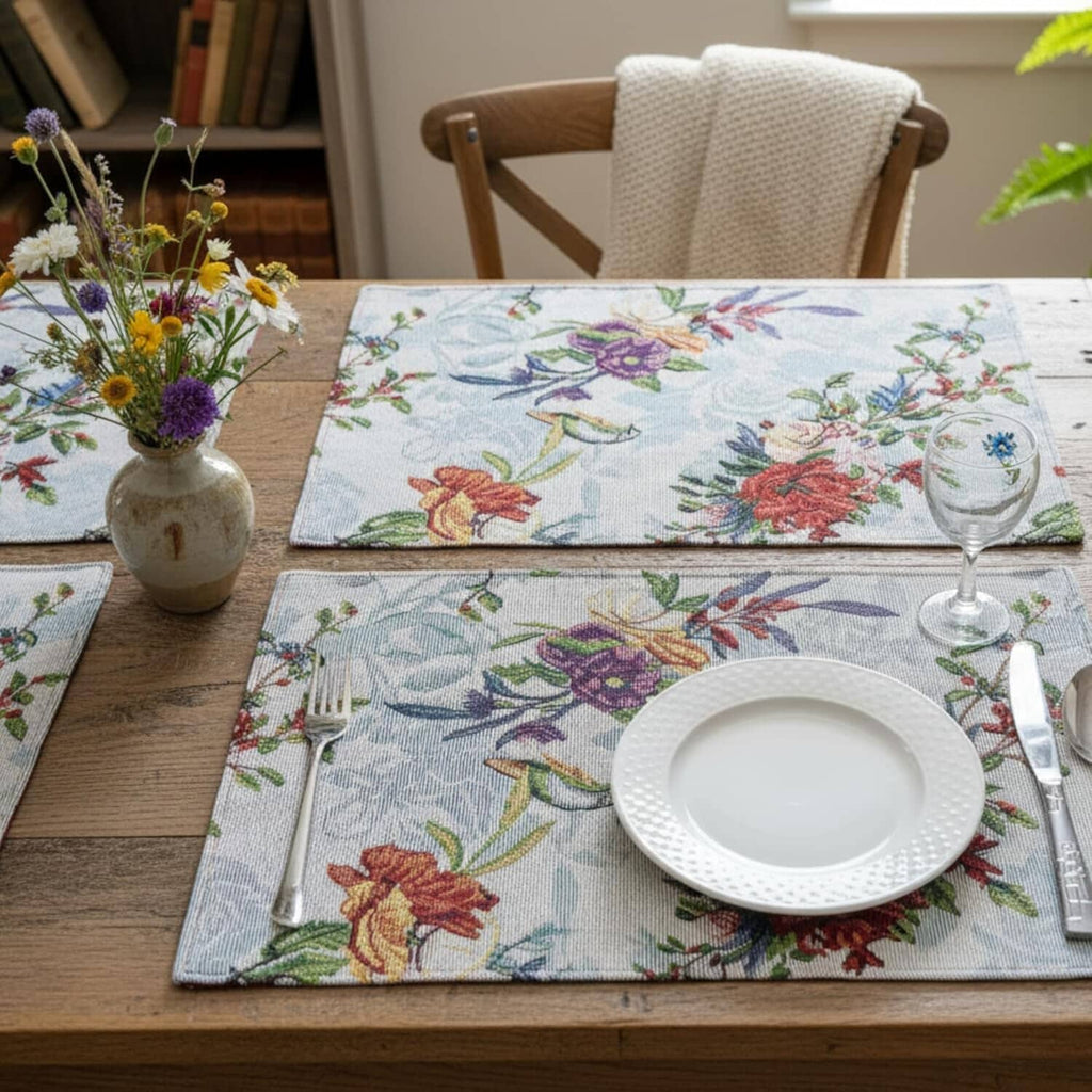 DaDa Bedding Set of 4-Pieces Tropical Sky Blue Birds Floral Tapestry Dining Table Placemats 13” x 19” (18116)-0