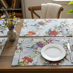 DaDa Bedding Set of 4-Pieces Tropical Sky Blue Birds Floral Tapestry Dining Table Placemats 13” x 19” (18116)-0