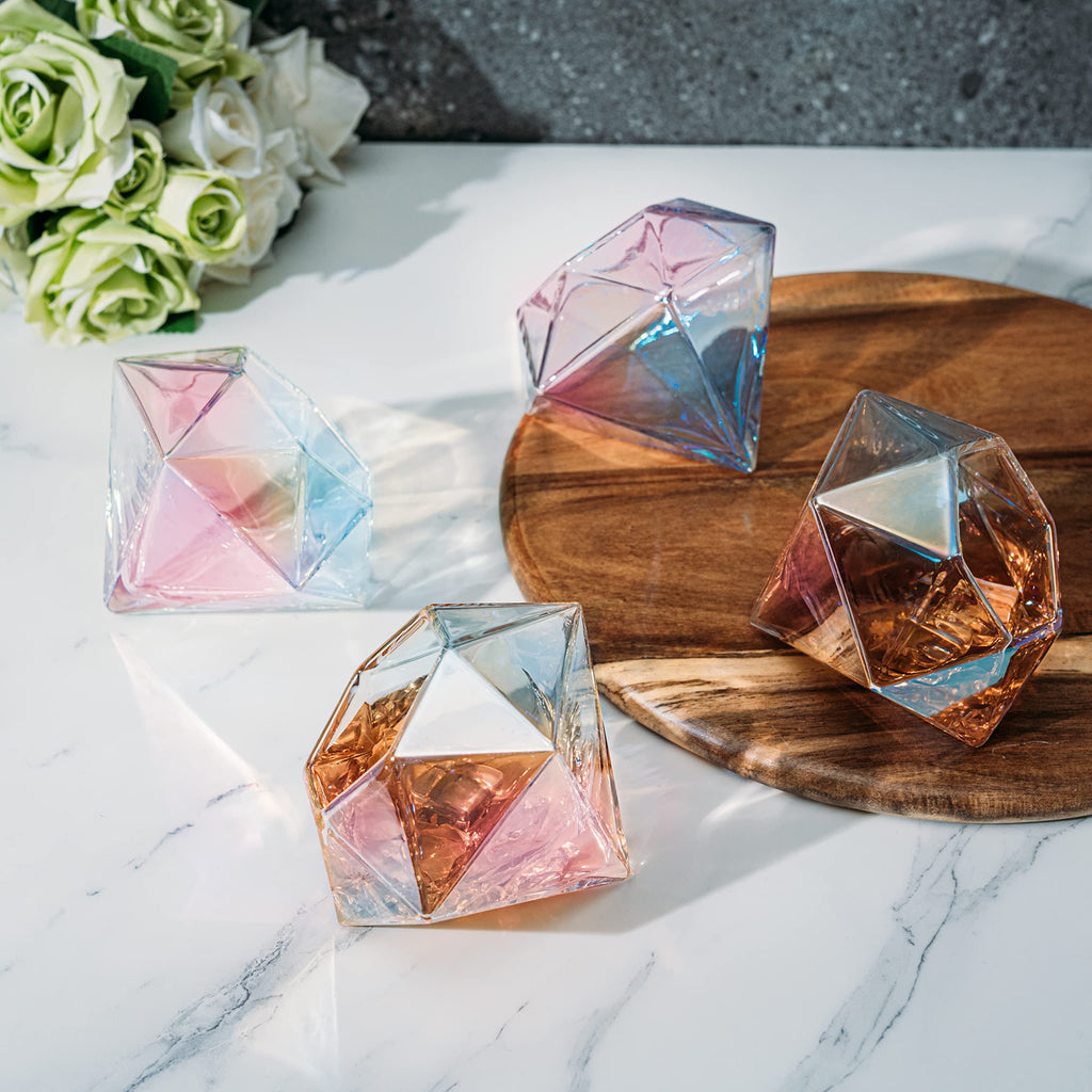 Set of 4 Diamond Whiskey & Wine Glasses 10oz  (Iridescent)