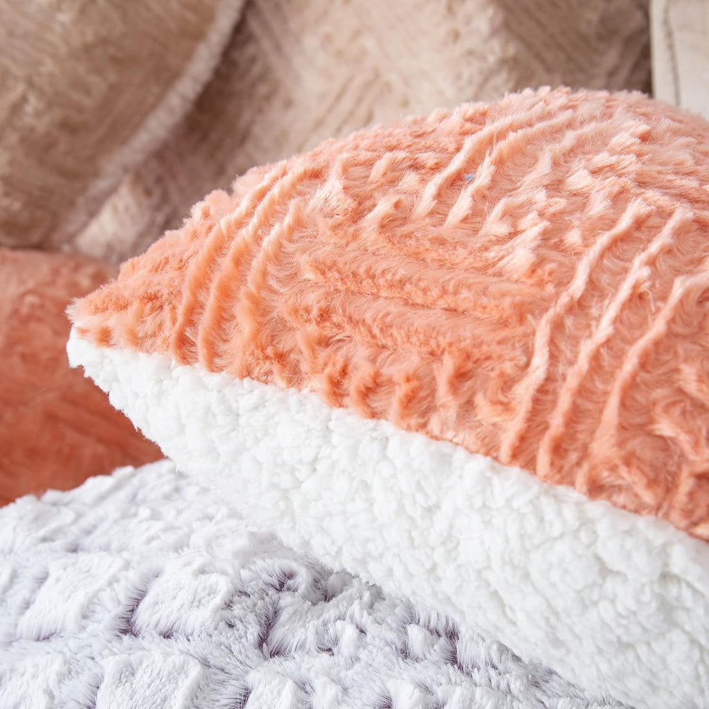 DaDa Bedding Heart Shaped Pillow Coral Peach Pink Faux Fur & Sherpa Soft Decorative Throw Pillow - 14x16 inches Coral Peach for Valentine's Day or Any Special Occasion-4