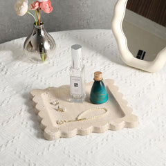 7.9" Scalloped Travertine Natural Stone Jewelry Dish and Catchall Tray