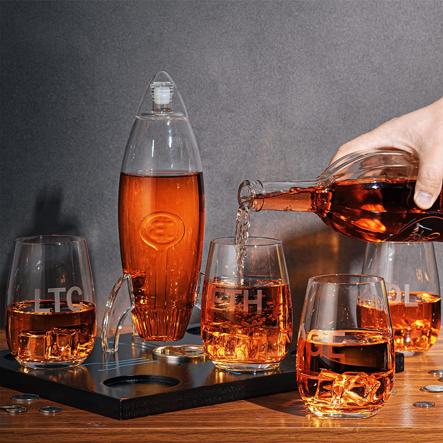 Cryptocurrency Decanter, 450ml Four 12 oz Glasses-1