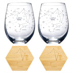 Set of 2 Zodiac Sign Wine Glasses with 2 Wooden Coasters (Libra)-4