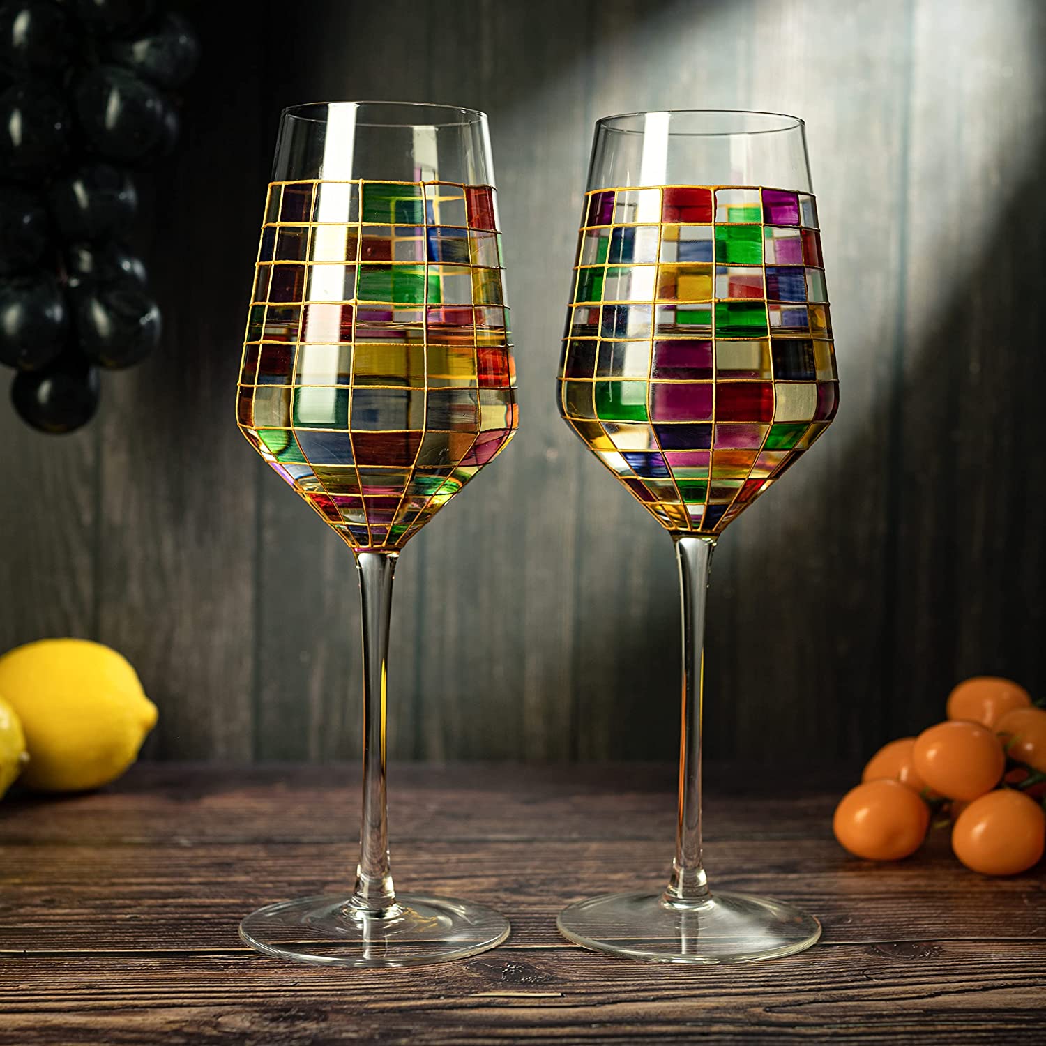 Renaissance Stained Wine Glasses Set of 2 (Stemmed)-1