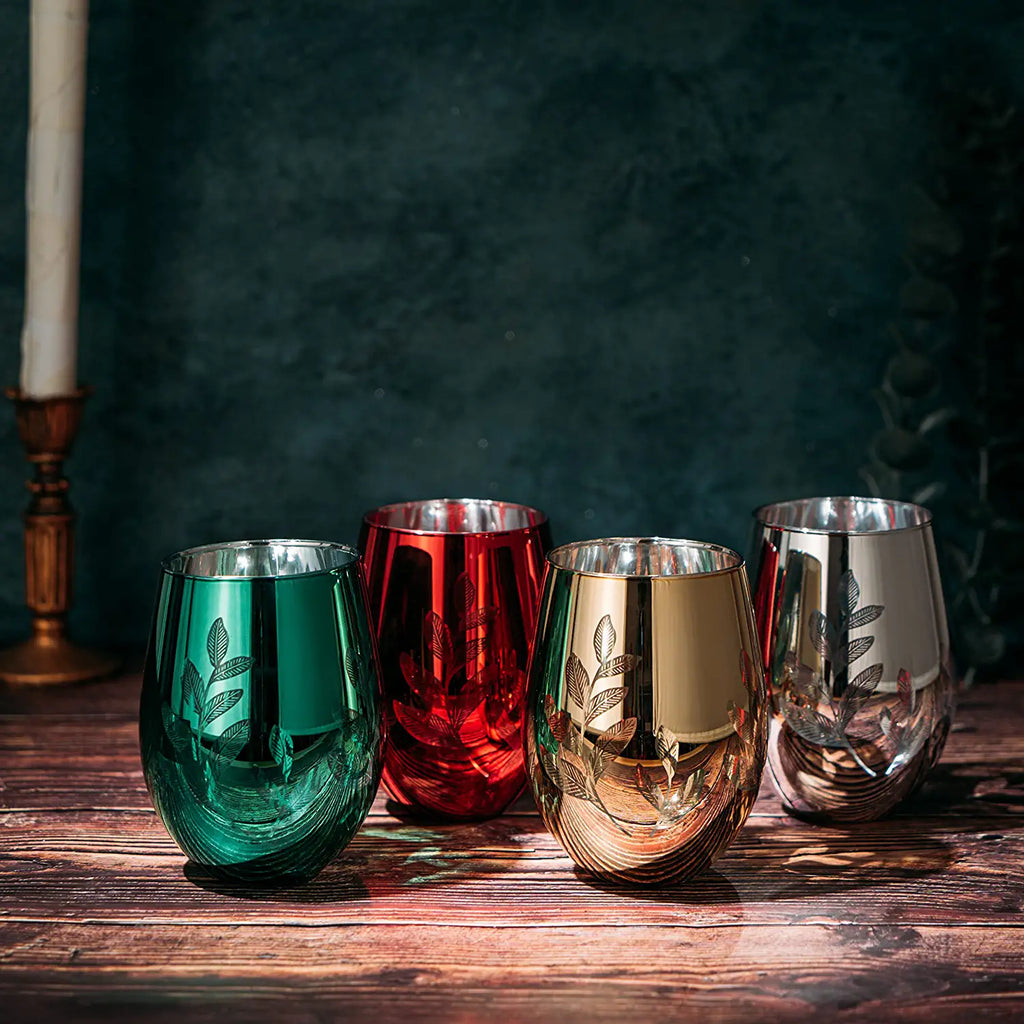 Multicolor 4-Piece Tree Stemless Wine & Water Glasses (Stemless)-1