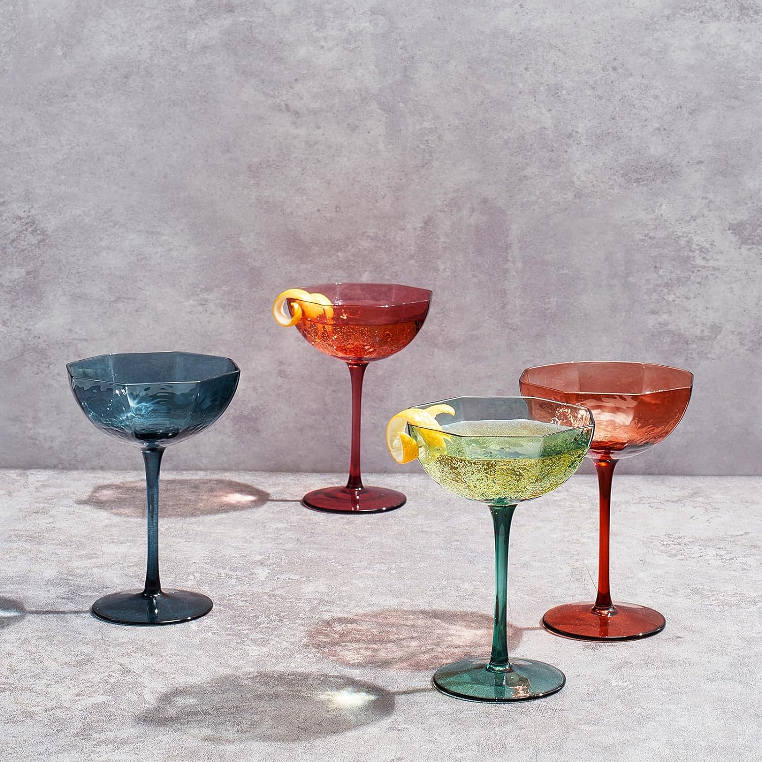 Martini & Champagne Luxury Angled Coupe Glasses 6 oz | Set of 4 | Muted Colored