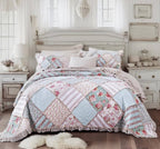 DaDa Bedding Hint of Mint Pastel Cotton Patchwork Quilt Set-0