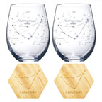 Set of 2 Zodiac Sign Wine Glasses with 2 Wooden Coasters (Capricorn)-4