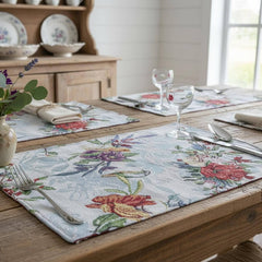 DaDa Bedding Set of 4-Pieces Tropical Sky Blue Birds Floral Tapestry Dining Table Placemats 13” x 19” (18116)-1