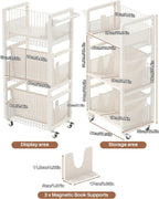 UMDONX Heavy-Duty Double-Sided Book Cart with Silent Wheels and 3 Magnetic Book Shelves, Rolling Book Shelf, Library Book Cart, Suitable for Home, Office, or School （White）-1
