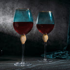 Large Diamond Wine Glasses, 10" H Gold Rim (4, Blue)-3
