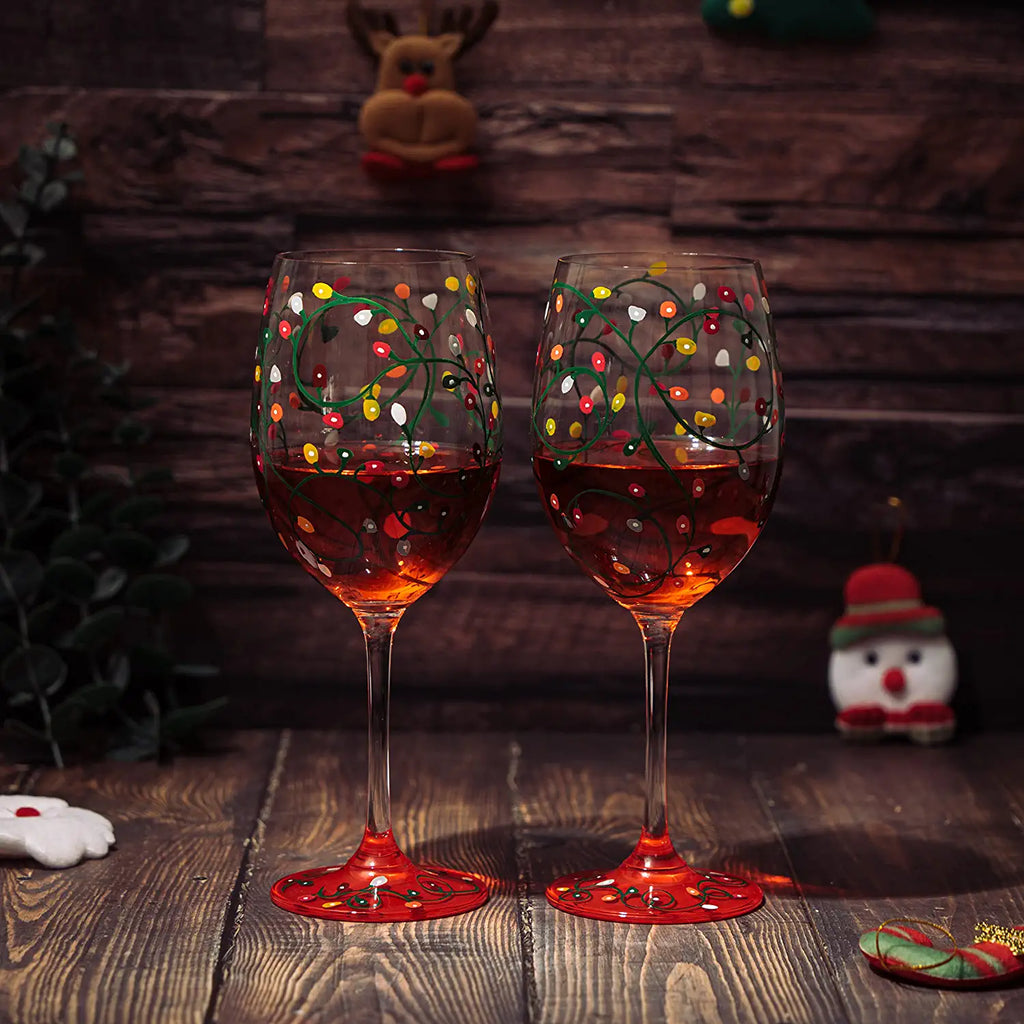 Stemmed Christmas Lights Wine Glasses Set of 2-1