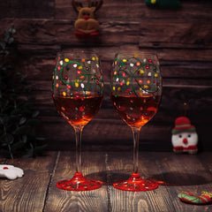 Stemmed Christmas Lights Wine Glasses Set of 2-1
