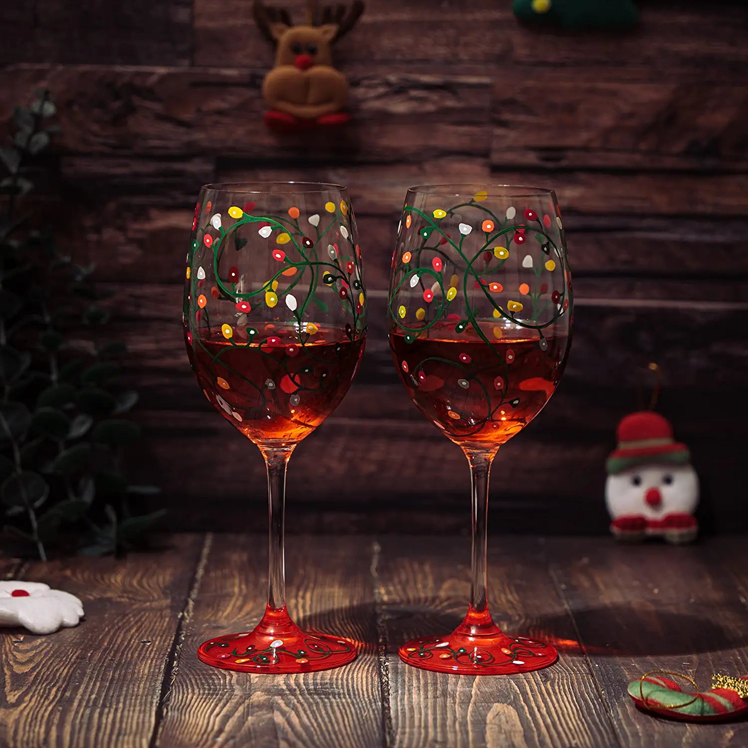 Stemmed Christmas Lights Wine Glasses Set of 2-1