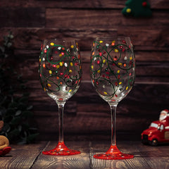 Stemmed Christmas Lights Wine Glasses Set of 2-3