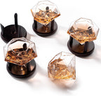 Set of 4 Diamond Whiskey & Wine Glasses With Wood Stands 10oz-4