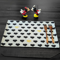 DaDa Bedding Set of 4-Pieces Valentine's day Yellow & Black Hearts Tapestry Dining Table Placemats 13” x 19” (18113)-4