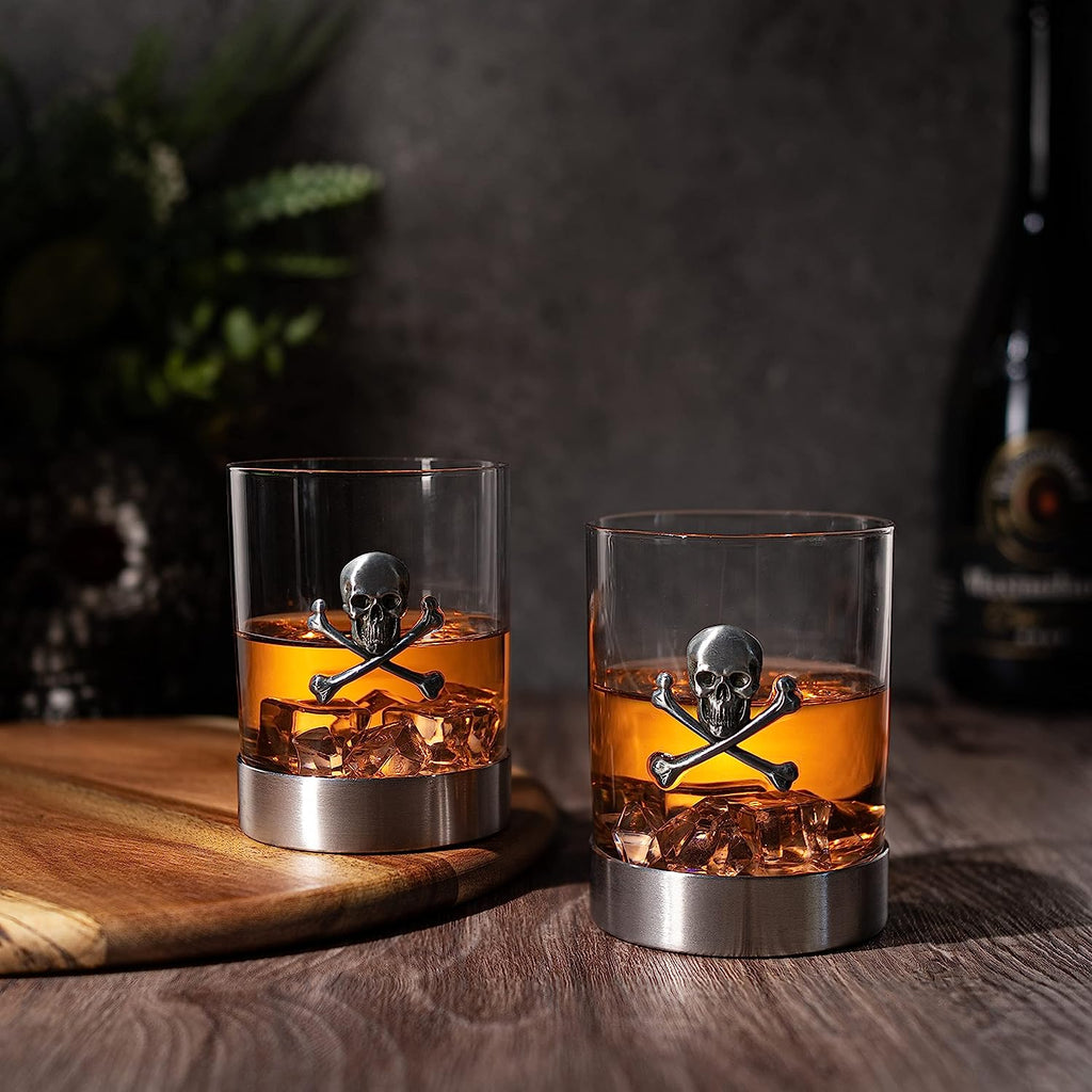 Skull & Skeleton Crossbones Pewter Whiskey - 11oz Set of 2-2