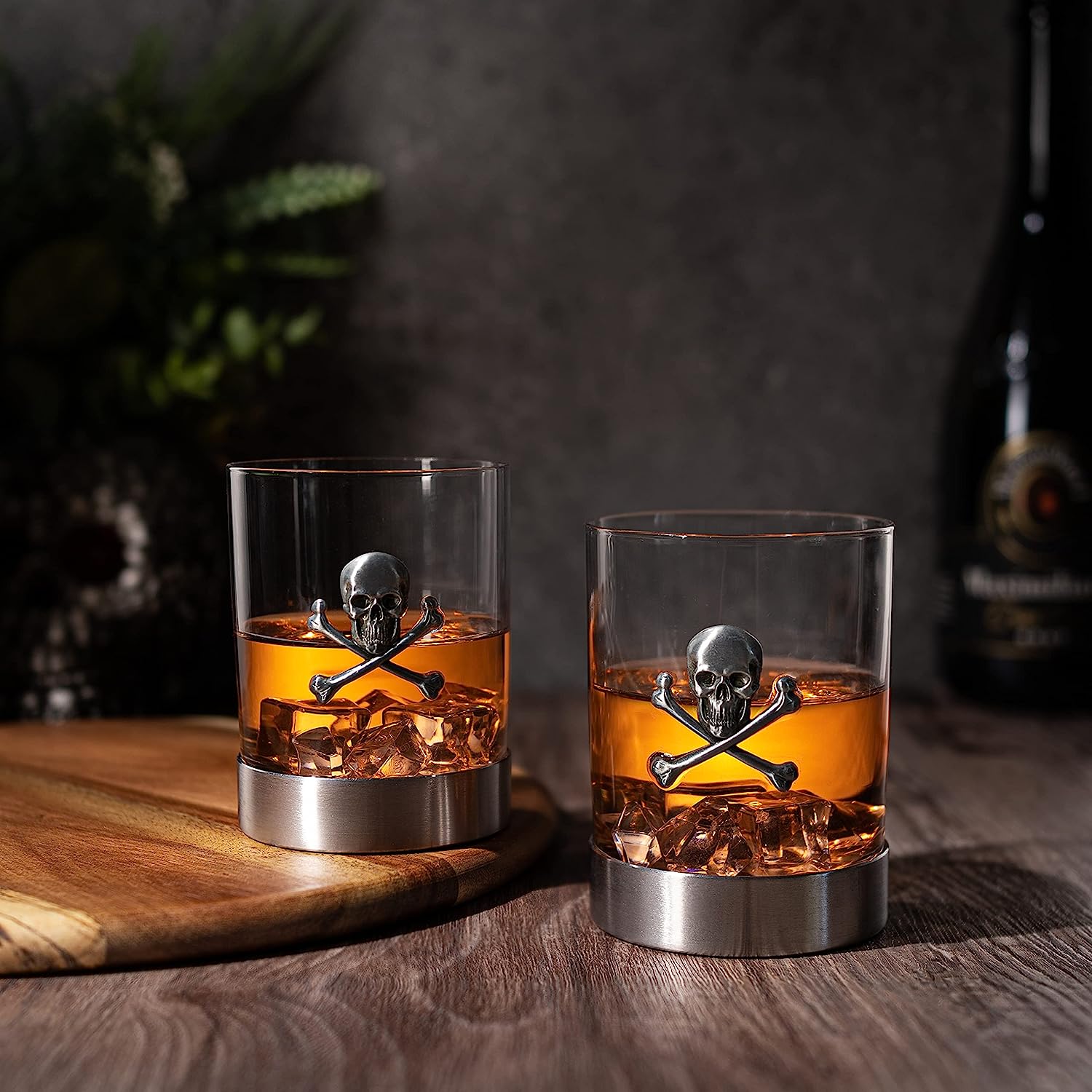 Skull & Skeleton Crossbones Pewter Whiskey - 11oz Set of 2-2