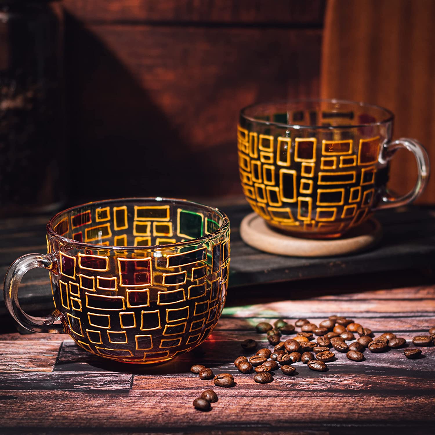 Renaissance Stained Glass Windows Mugs, Set of 2