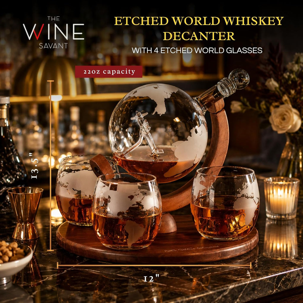 Etched World Decanter Whiskey Globe-3