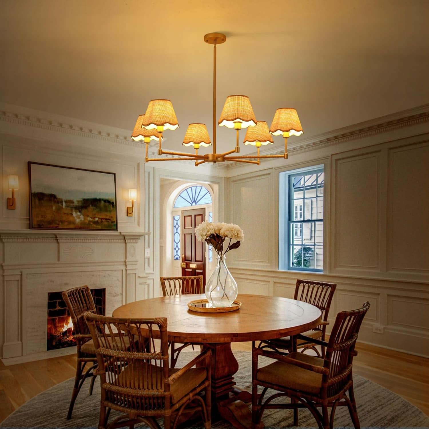 Elegant Gold Rattan Farmhouse Chandelier Pendant Light-2