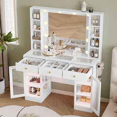 White LED Lighted Makeup Vanity Desk with Drawers-3