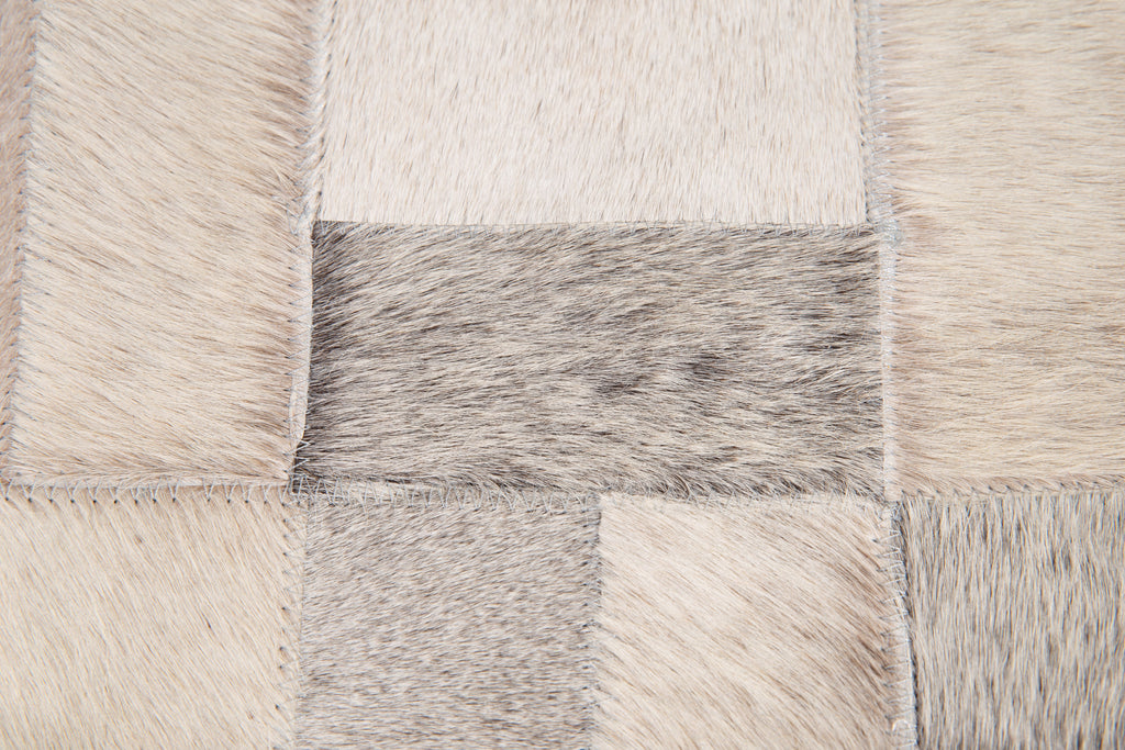 Genuine Cowhide Leather Decorative Throw Pillow - Gray and Ivory Diamond Patchwork, 20x20