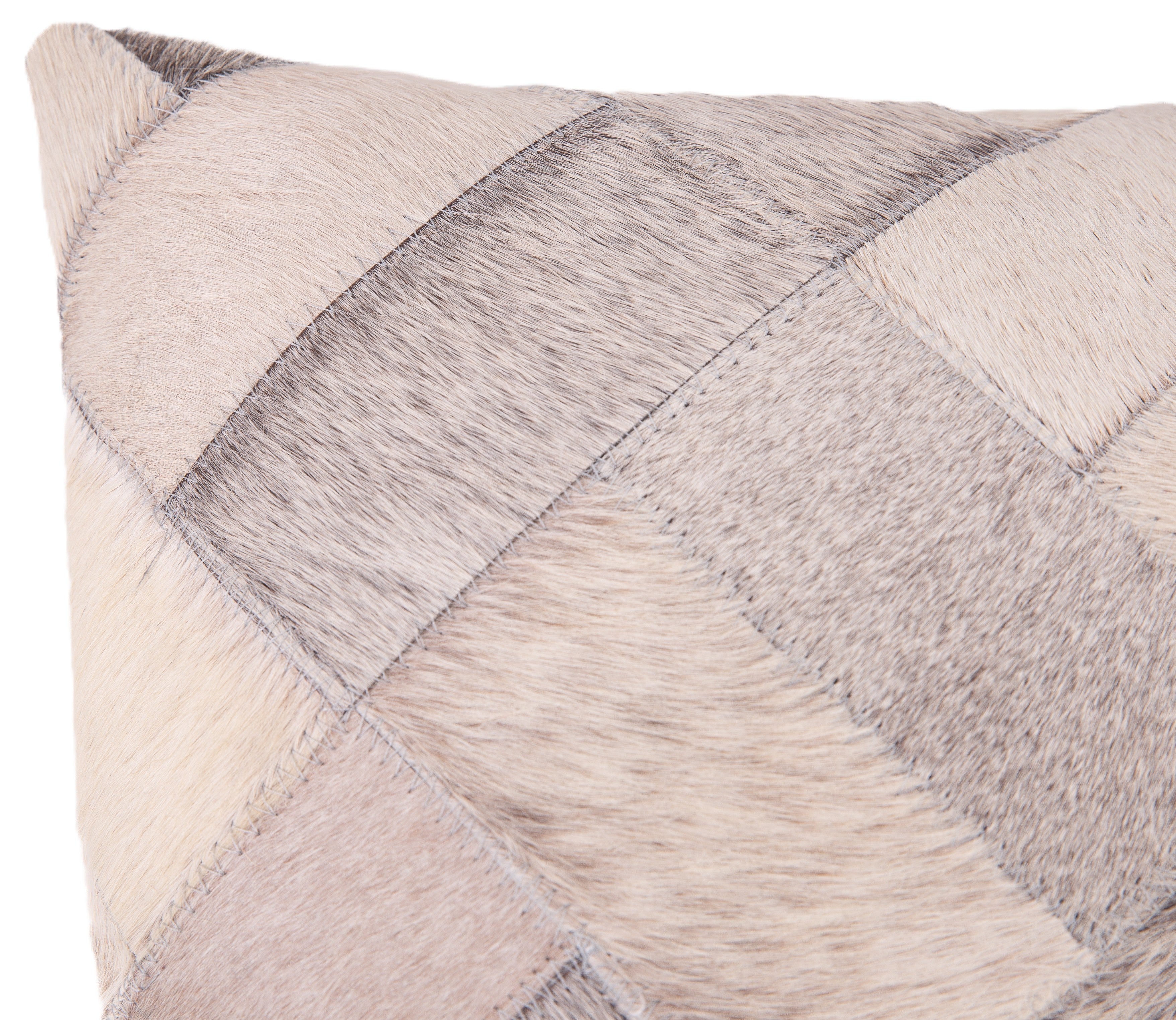 Genuine Cowhide Leather Decorative Throw Pillow - Gray and Ivory Diamond Patchwork, 20x20